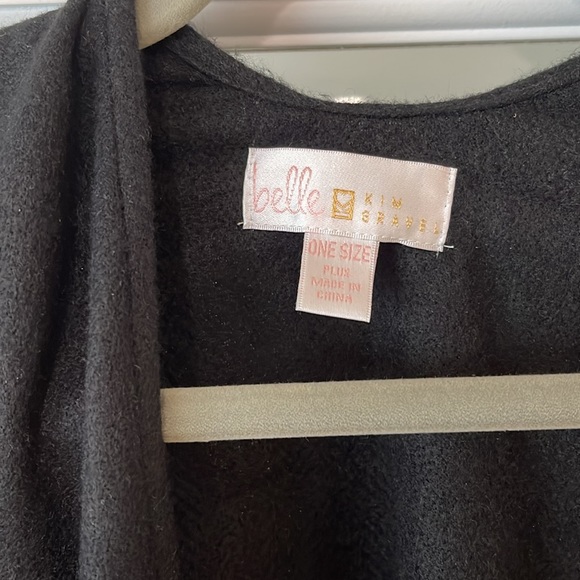 Belle by Kim Gravel Border Stripe Ruana, Black, One Size - Picture 3 of 4